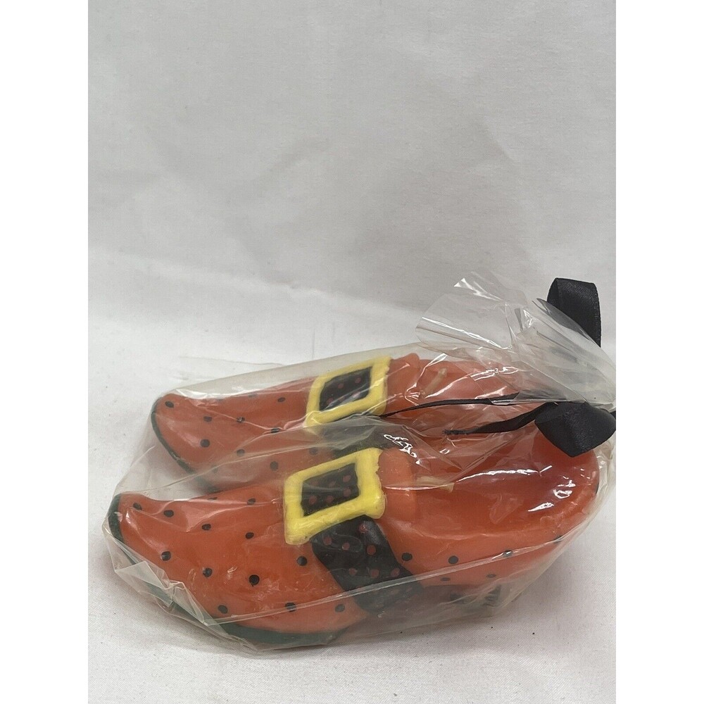 Stonia Creations Halloween Witch Pair Of Shoes  Candle Orange & Black New - Picture 4 of 12